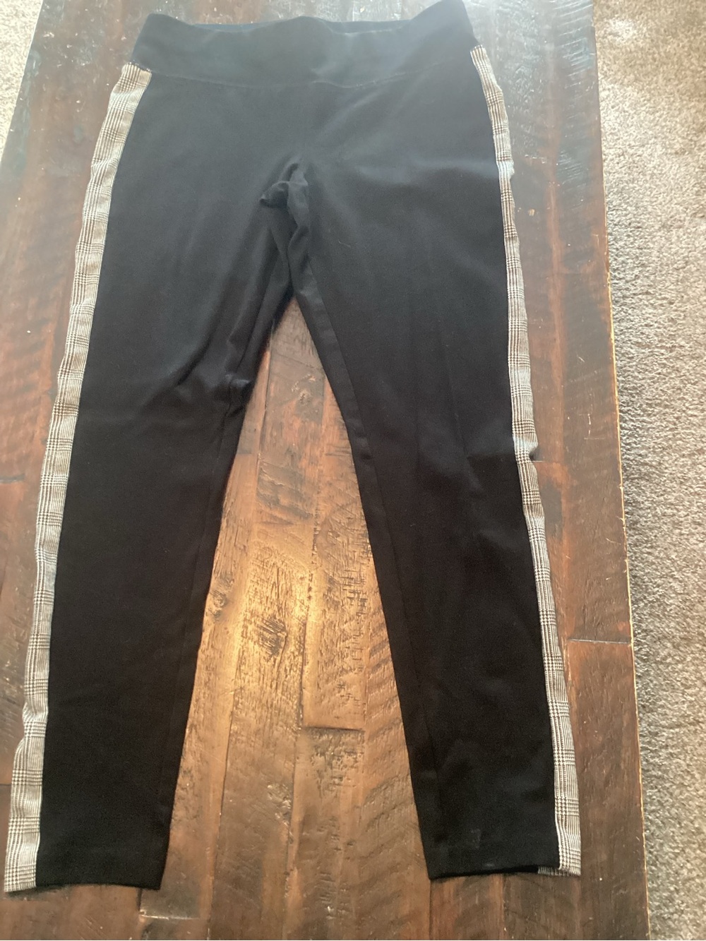 INC International Concepts Black Straight Leg Pants with Plaid Side Stripes
